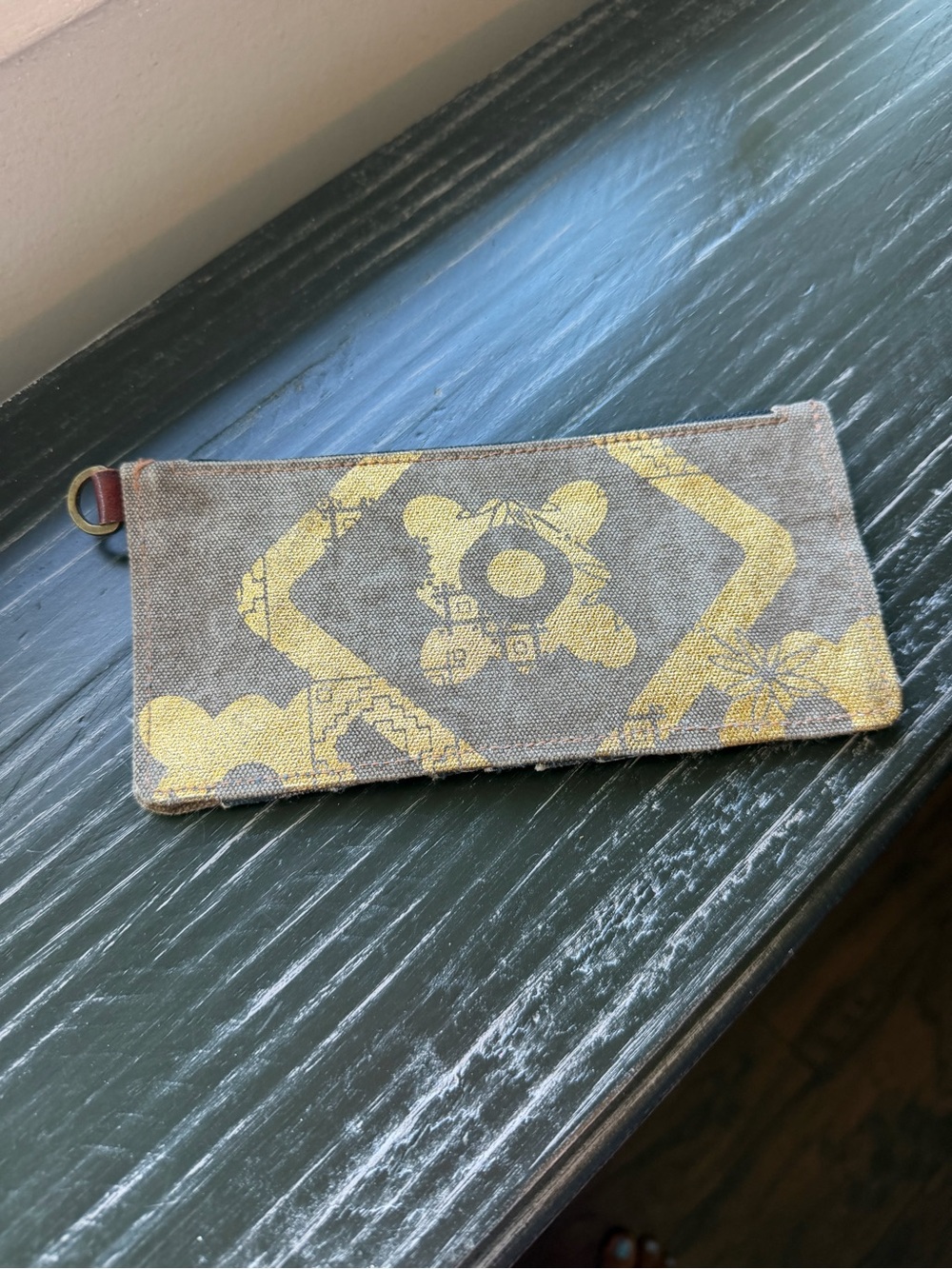 Mona B Gray Canvas Zip Pouch with Yellow Floral Motif
